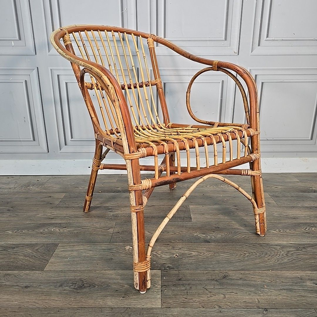 Vintage Rattan Armchair Wicker Retro Lounge Chair Seat Mid Century Modern Mcm