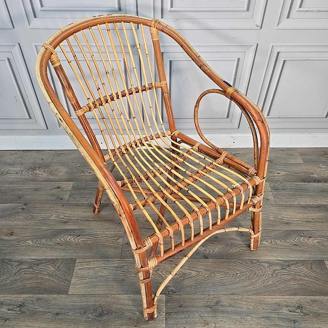 Vintage Rattan Armchair Wicker Retro Lounge Chair Seat Mid Century Modern Mcm photo for sale