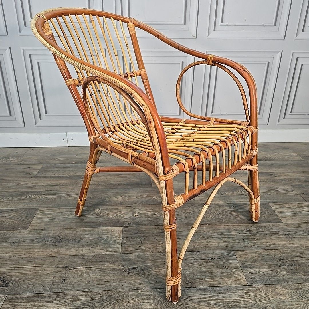 130.0 Vintage Rattan Armchair Wicker Retro Lounge Chair Seat Mid Century Modern Mcm photo