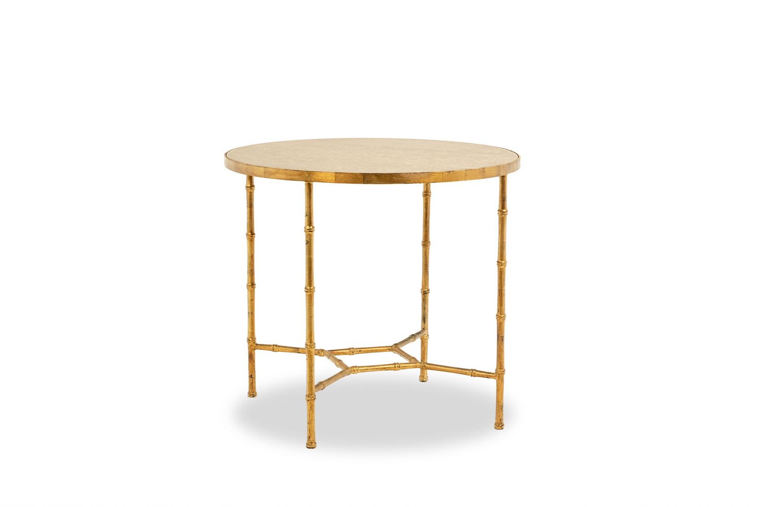 Pedestal Table With Bamboo Style Gold Metal Base And Gray Marble Top