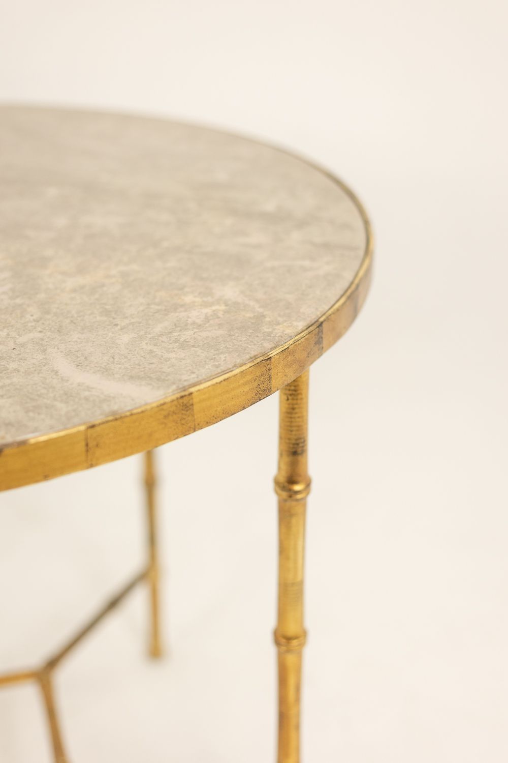 photo for sale Pedestal Table With Bamboo Style Gold Metal Base And Gray Marble Top