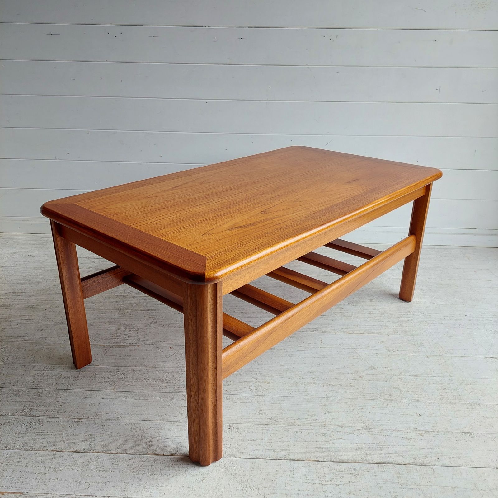 Mid Century Teak Two Tier Coffee Table With Slatted Magazine Rack. 60s Danish Gplan Style photo Furniture