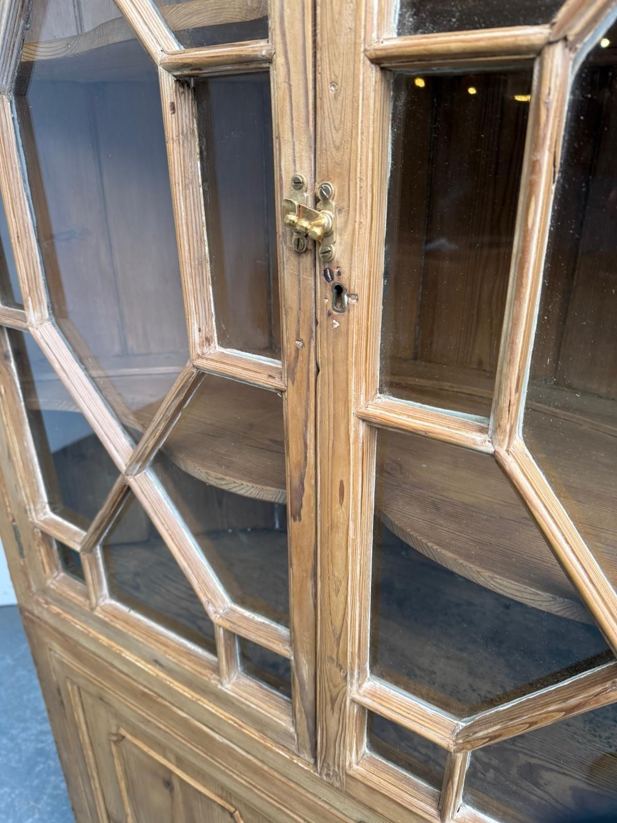 A Rare Early Georgian Pine Astral Glazed Barrel Back 2 Piece Cabinet photo buy
