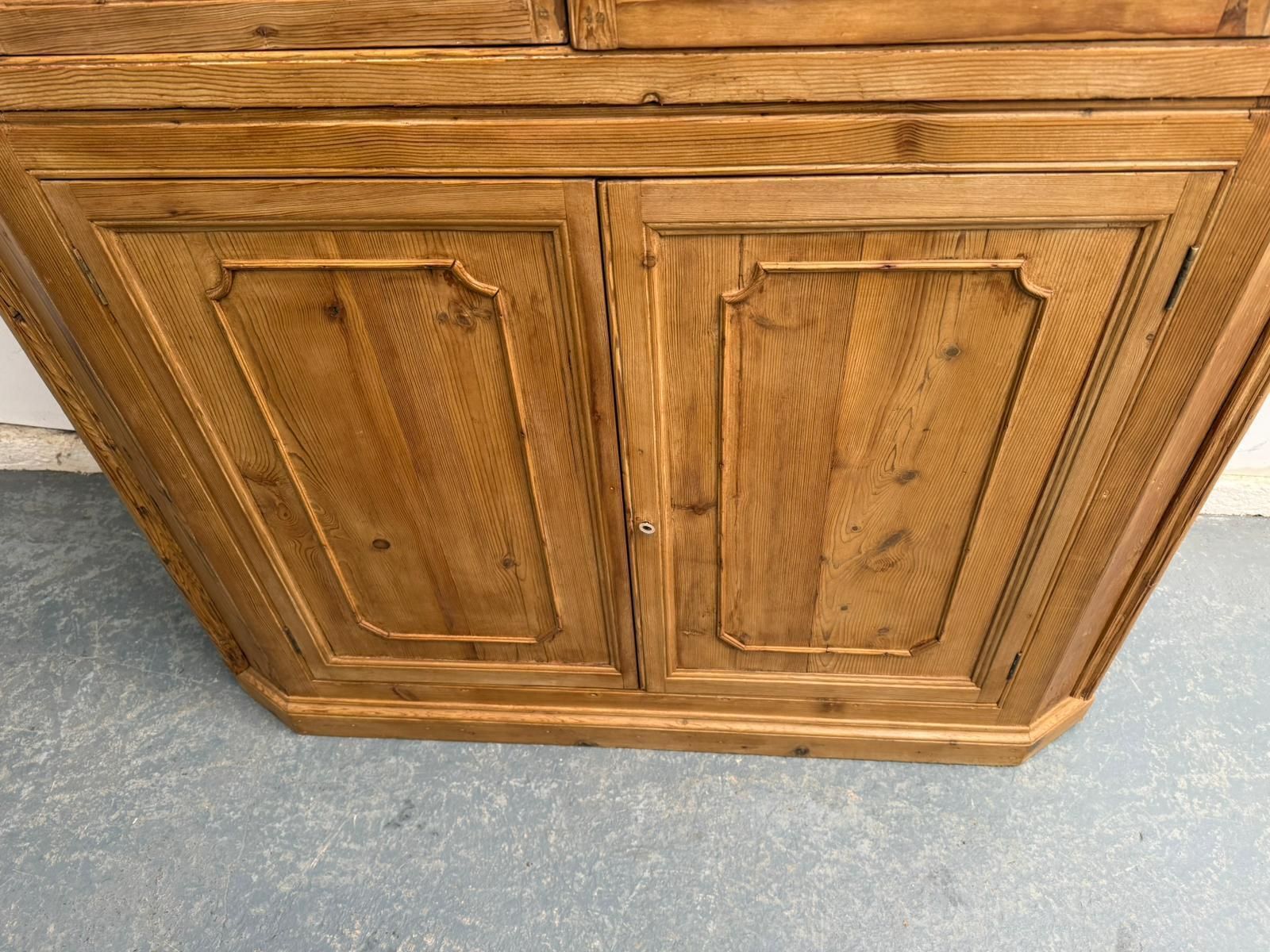 A Rare Early Georgian Pine Astral Glazed Barrel Back 2 Piece Cabinet photo vintage