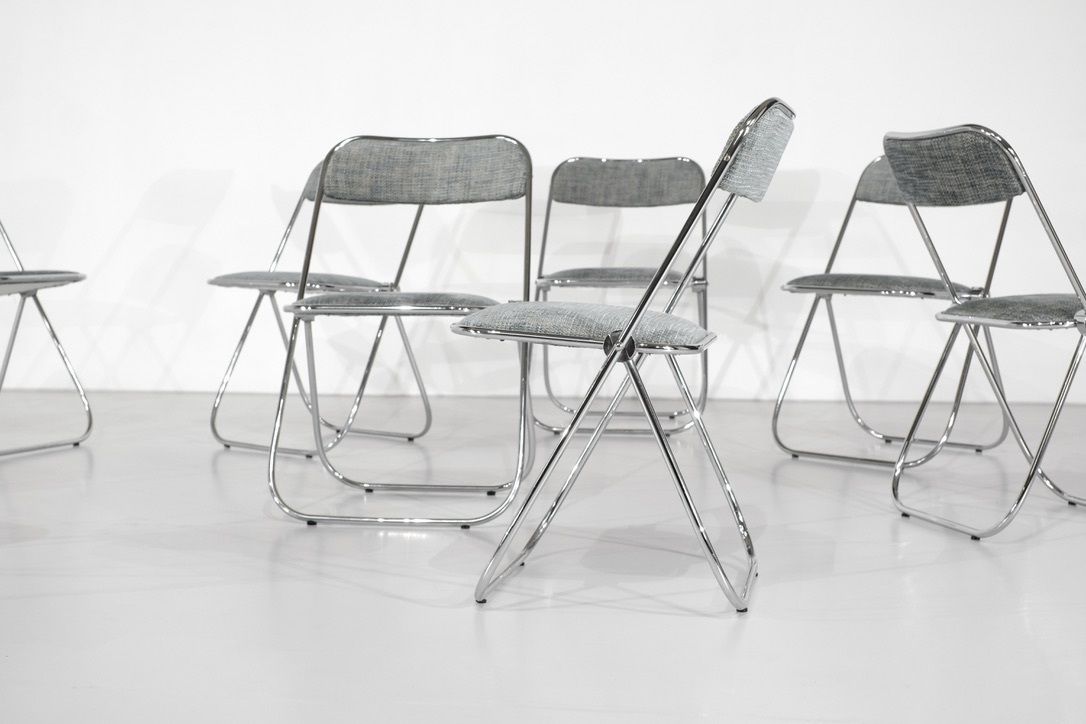 Set Of 9 Chrome Folding Chairs With Fabric From The 1970s. photo 1650.0