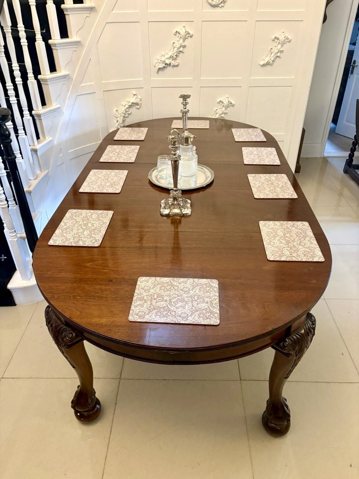 Antique Quality 19th Century 10 Seater Figured Mahogany Extending Dining Table With Carved Claw And Ball Legs photo Furniture