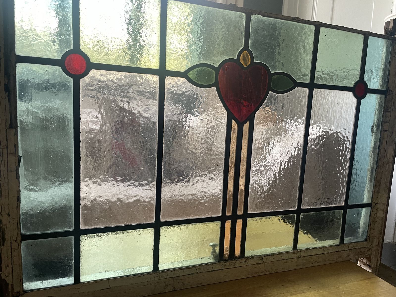 Edwardian Stained Glass Window Panel C.1910(original Frame, Large) 1e photo for sale