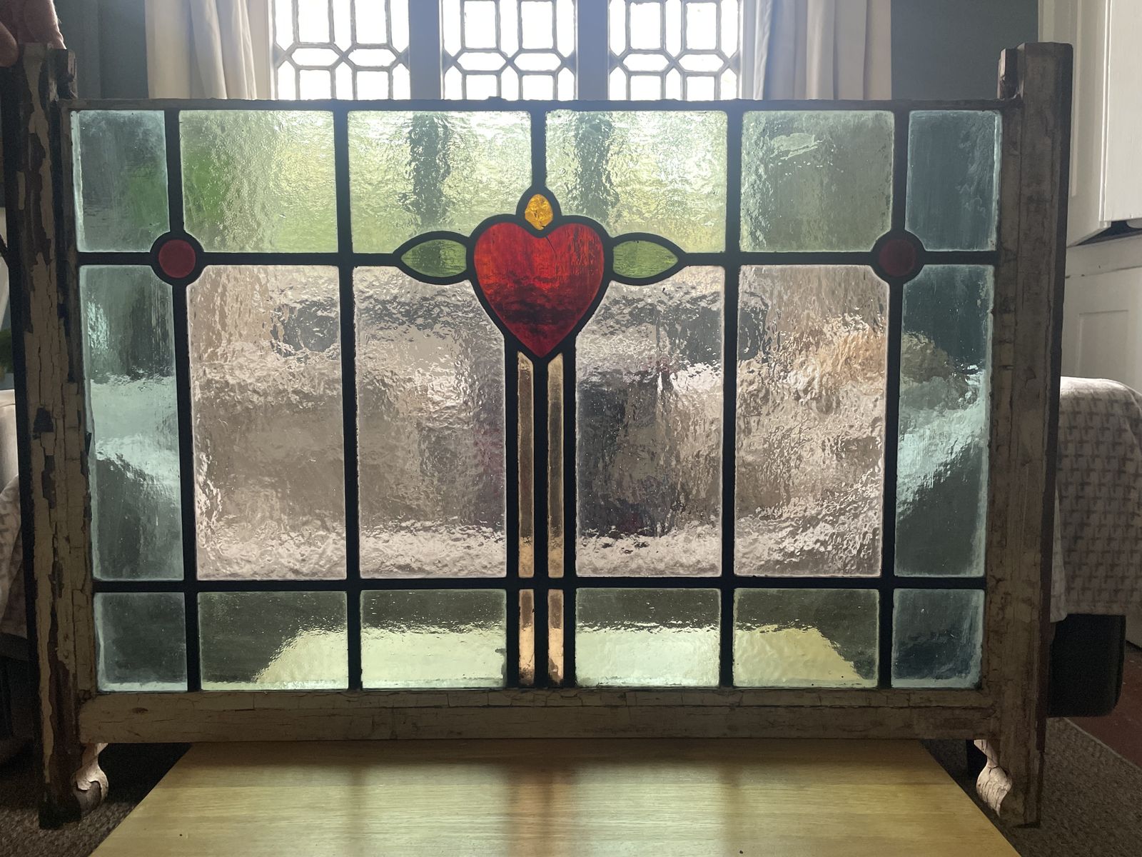Edwardian Stained Glass Window Panel C.1910(original Frame, Large) 1e