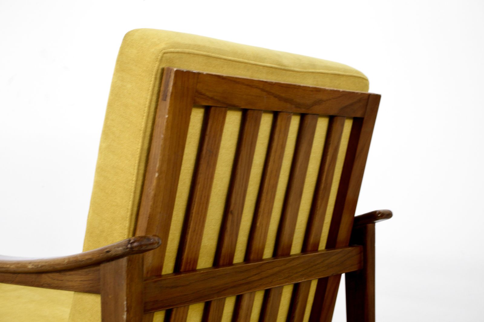 Midcentury Italian Armchair In Teak And Mustard Velvet. photo vinterior