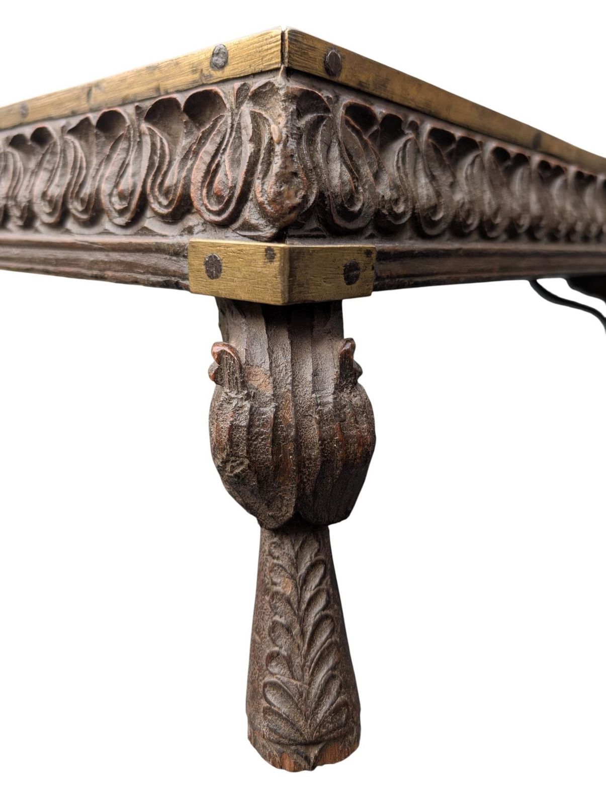 photo furniture Antique Indian Bajot Low Table – 19th Century Carved Teak Chowki
