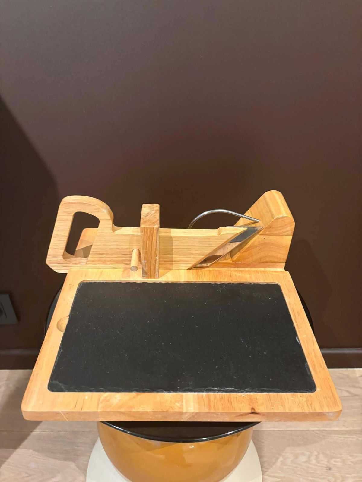 Vintage French Saucisson Guillotine – Beech Wood Salami Slicer, Stainless Steel Blade photo buy