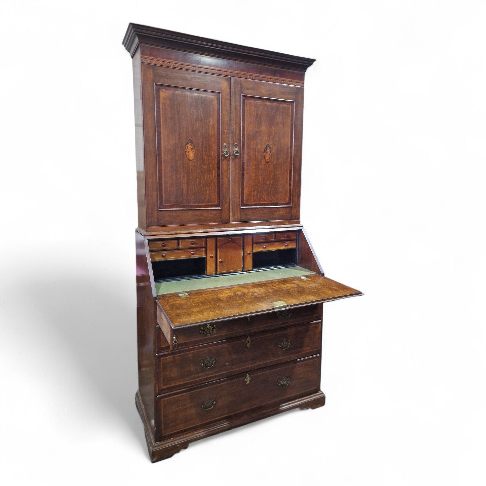 Victorian Inlaid Oak Bureau Bookcase Georgian Revival C1890 Writing Desk Drawers