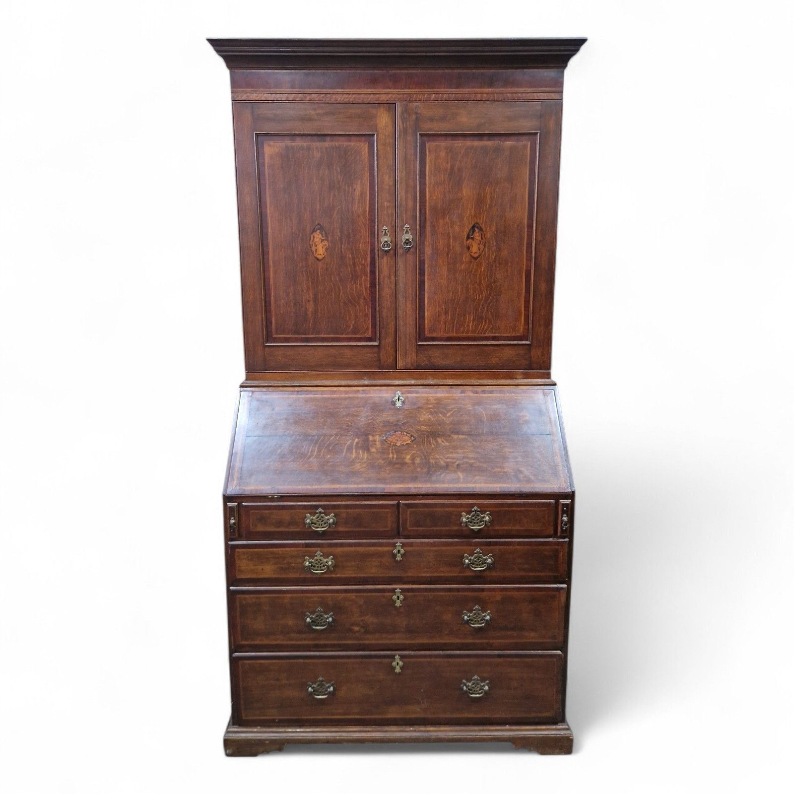 Victorian Inlaid Oak Bureau Bookcase Georgian Revival C1890 Writing Desk Drawers photo for sale