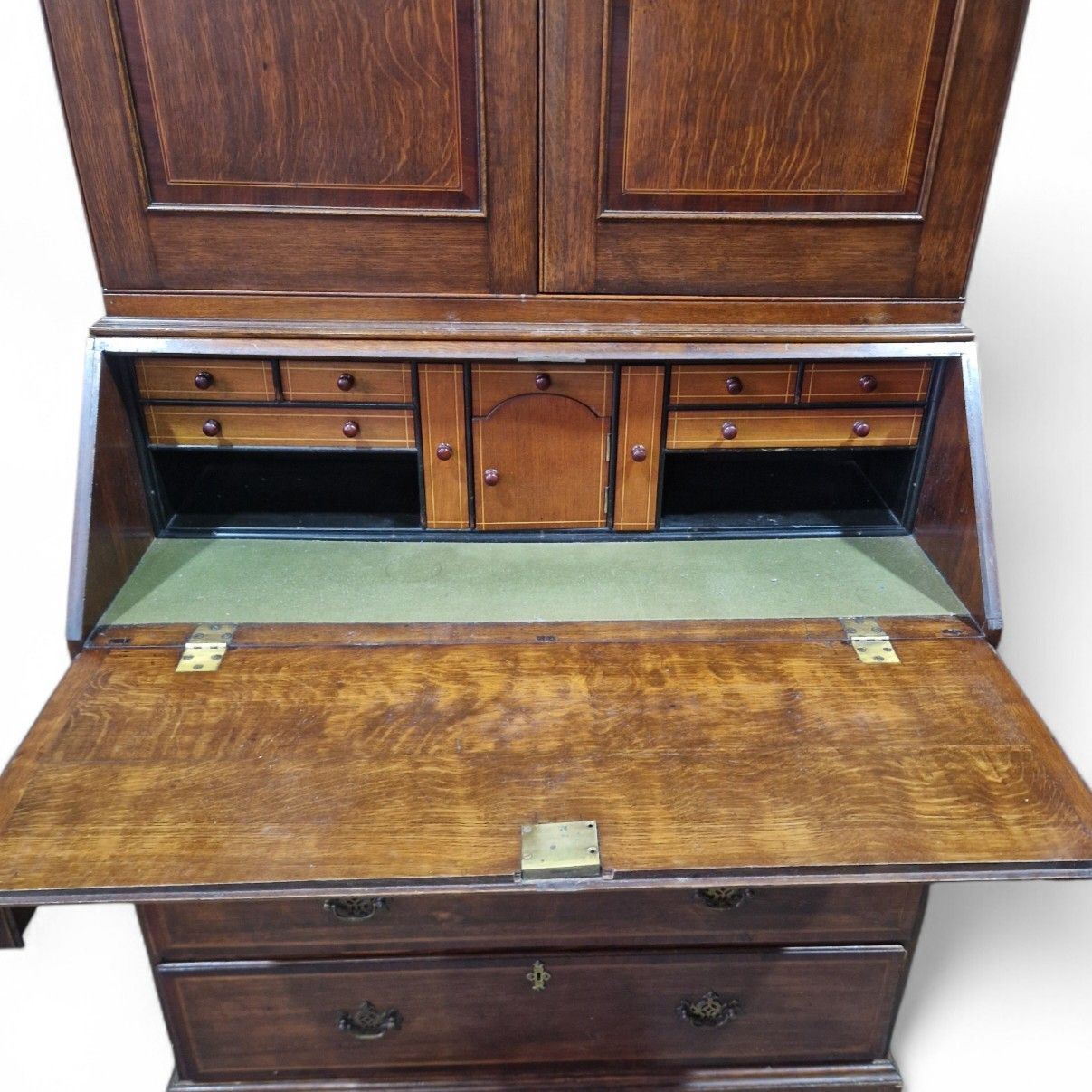 photo for sale Victorian Inlaid Oak Bureau Bookcase Georgian Revival C1890 Writing Desk Drawers