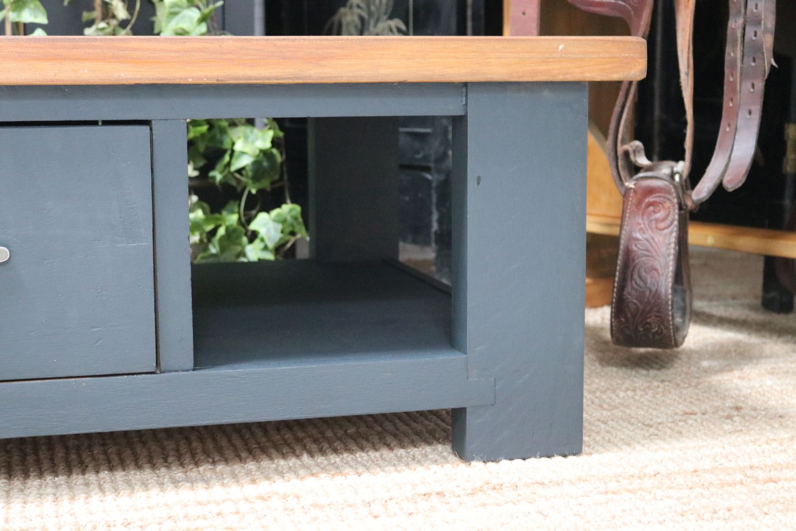 Rustic Solid Wood Chunky Large Coffee Table With Drawer photo Furniture