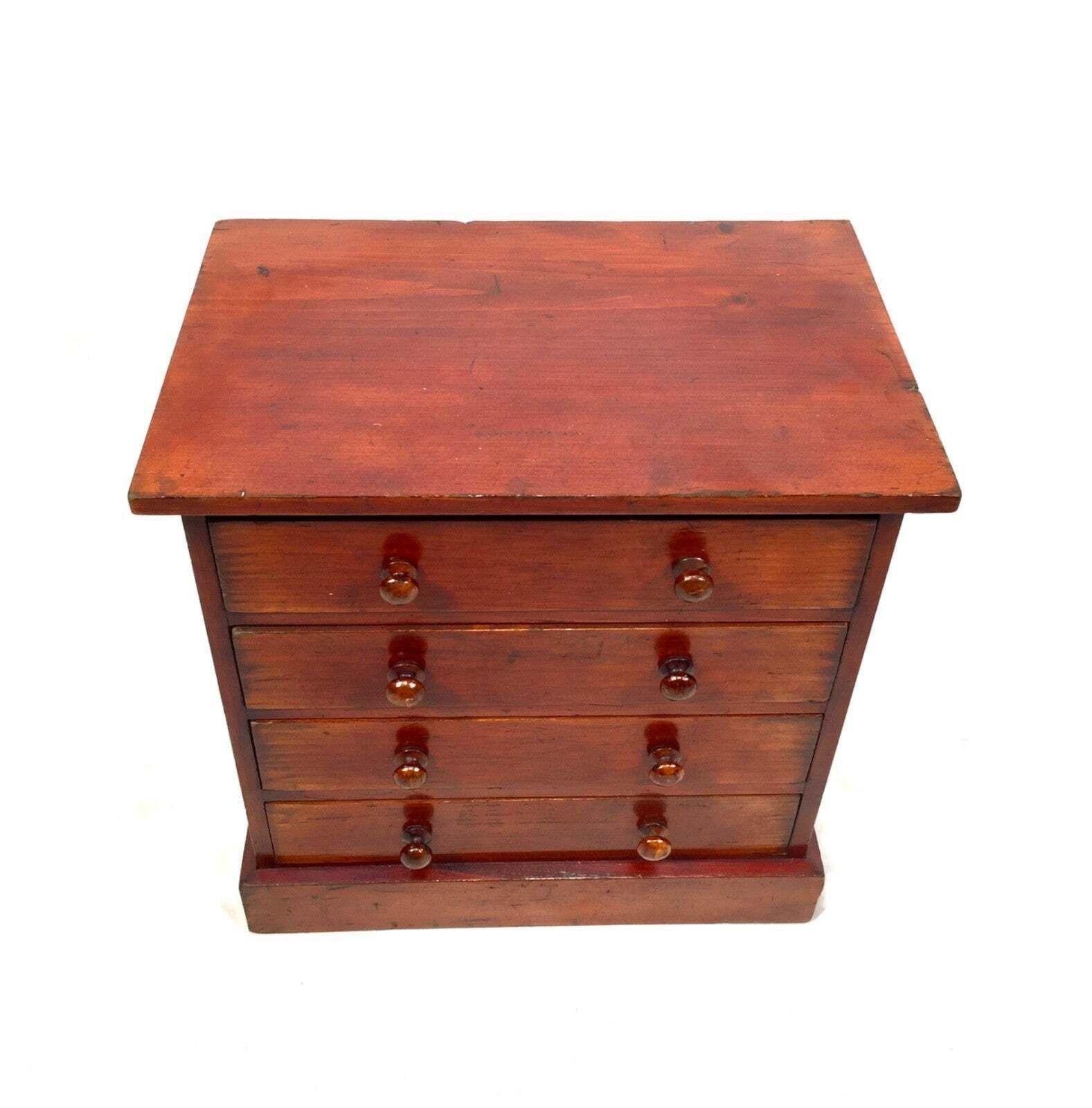 Antique Tabletop Stained Pine Wooden Chest Of Specimen Collectors Drawers C.1930 photo for sale