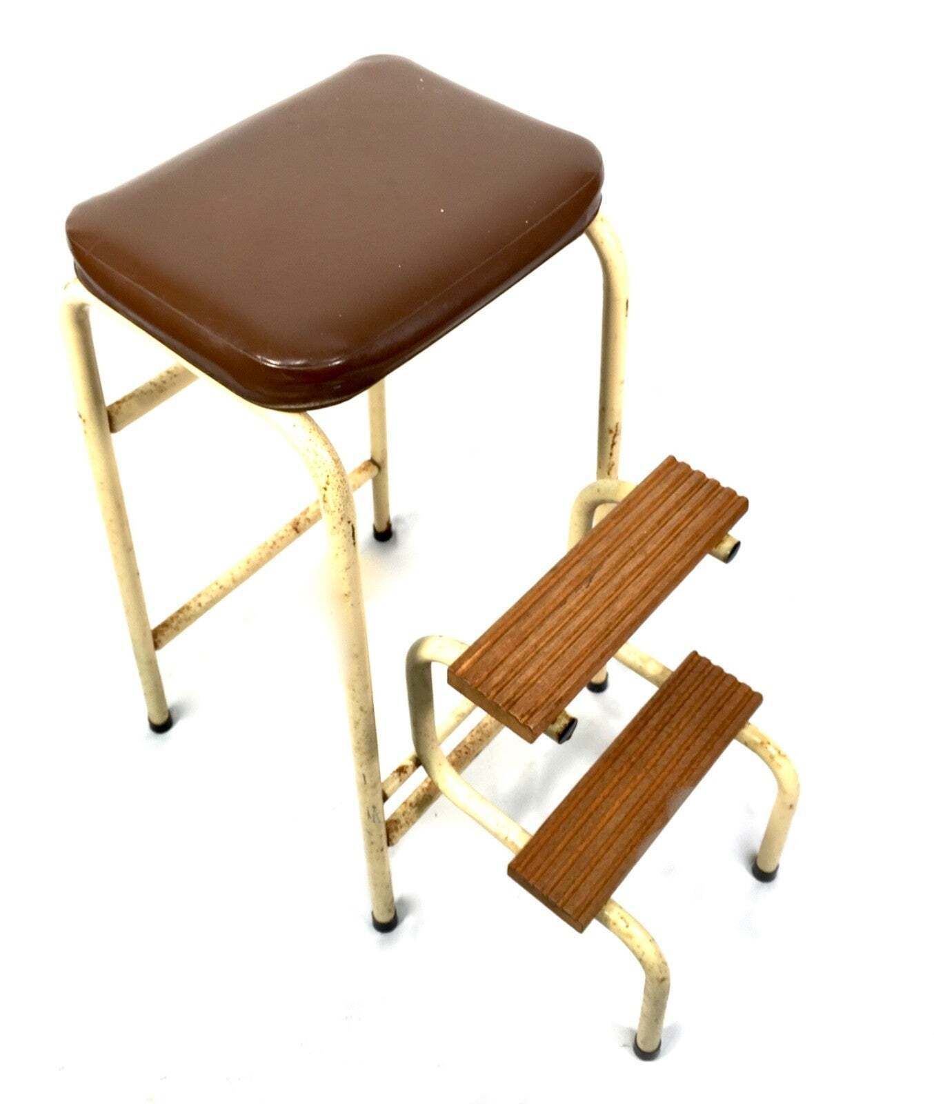 Antique Metal & Wooden Mid 20th Century Metamorphic Stool / Step Ladder C.1950 photo furniture