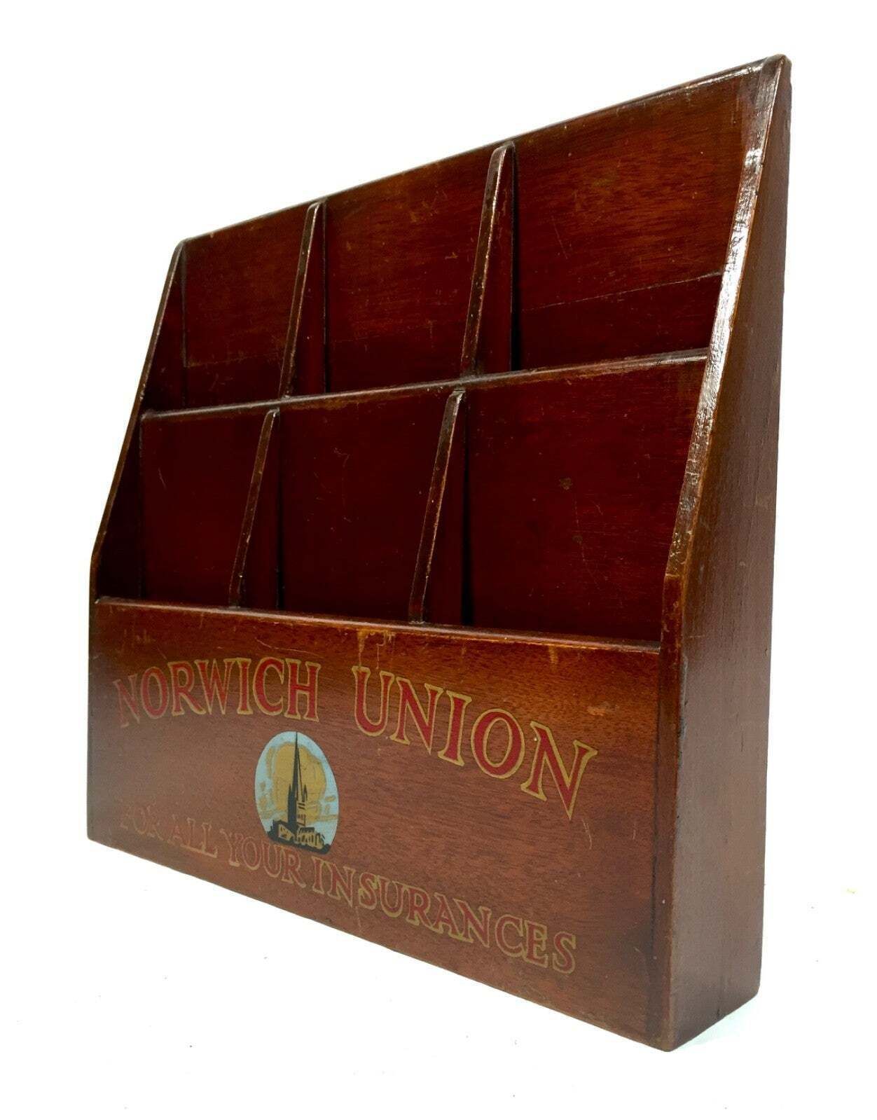 Antique Advertising Wooden Leaflet Holder For Norwich Union General Insurance