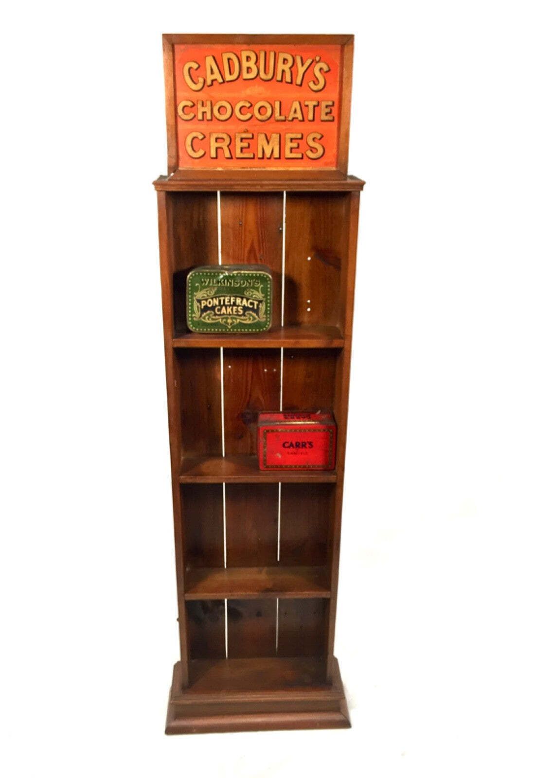 Antique Stained Pine Wooden Wall Shelf Unit With Cadbury's Chocolate Display Box photo buy