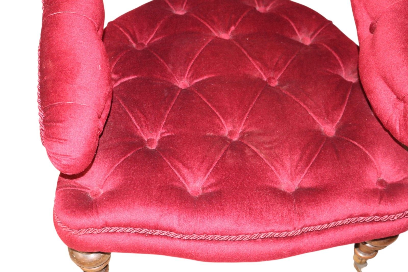 375.0 Victorian Deep Buttoned Velvet Low Chair With Cope & Collinson Castors C.1880 photo