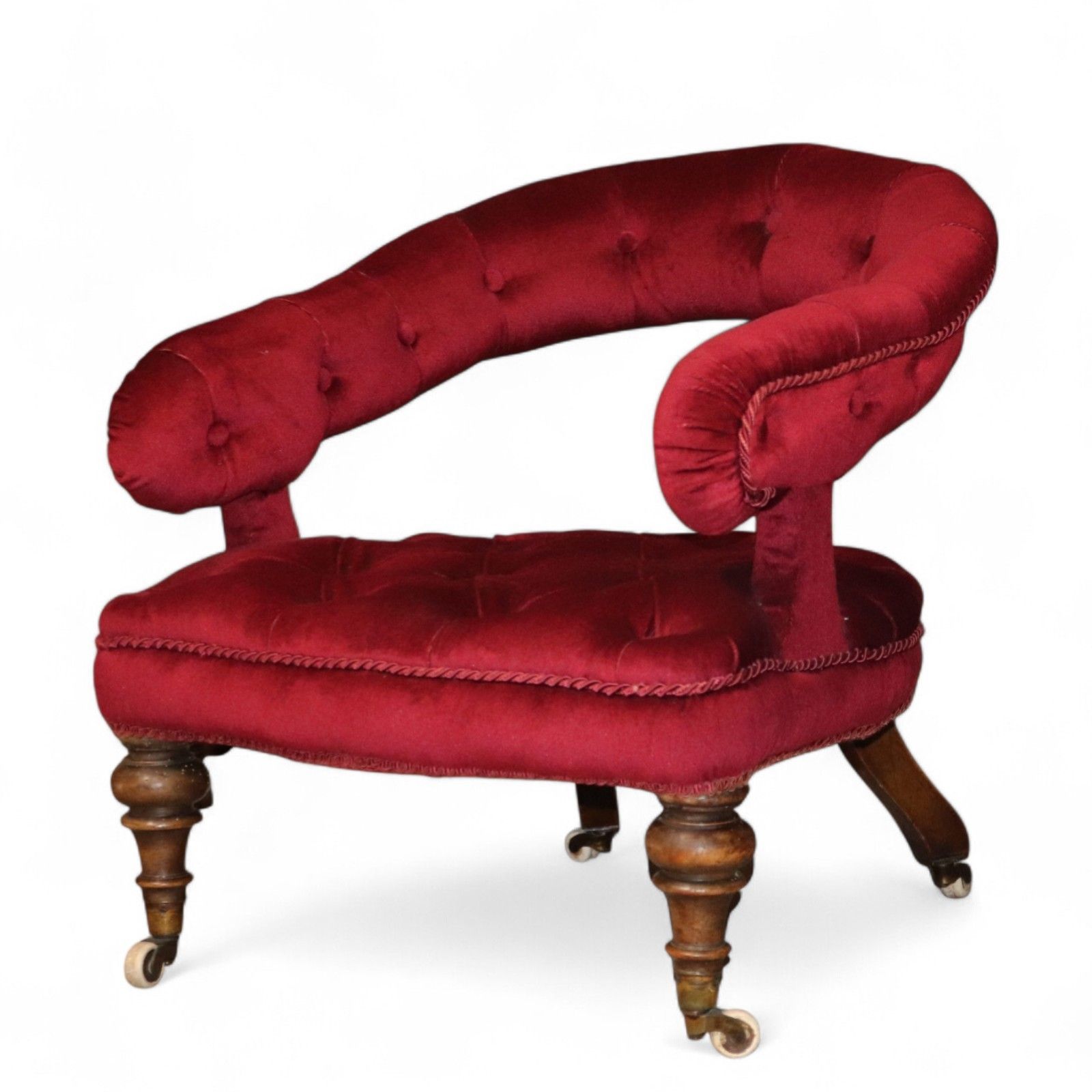 photo vintage Victorian Deep Buttoned Velvet Low Chair With Cope & Collinson Castors C.1880