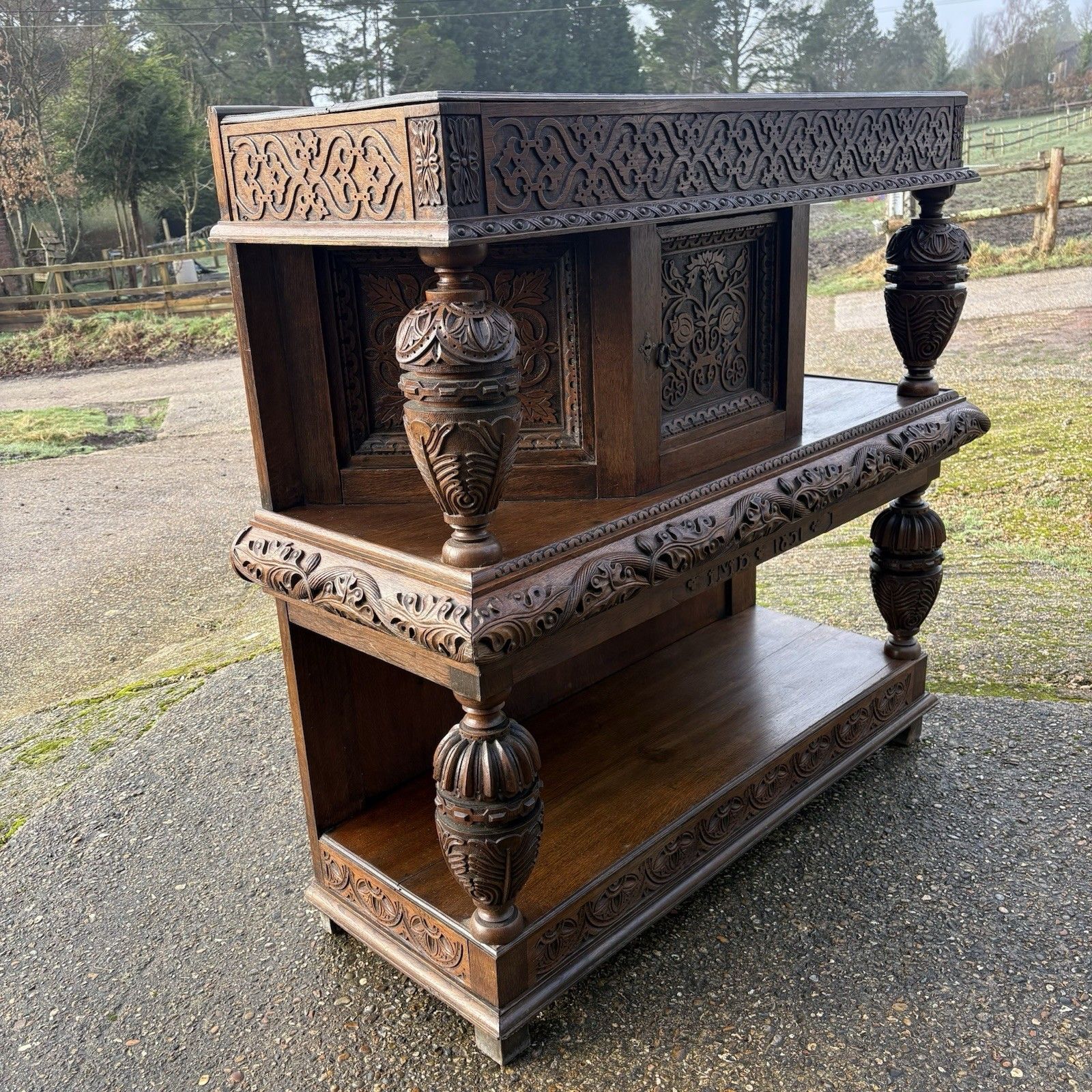 19th Century Style English Oak Livery Court Cupboard photo vintage
