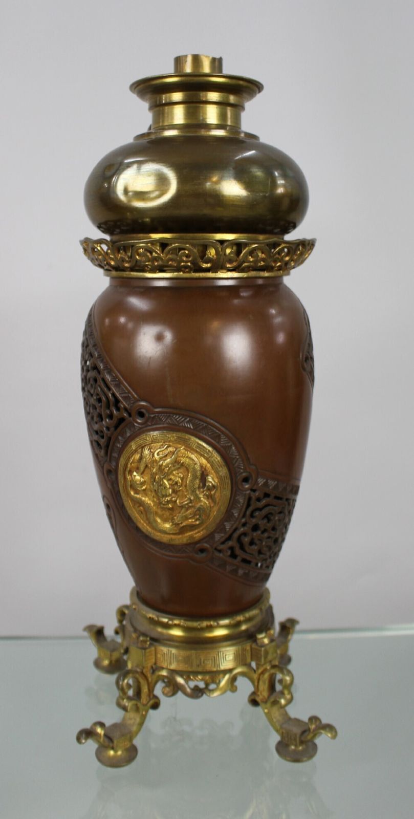 Meiji Period Japanese Bronze Oil Lamp C.1900 photo vintage