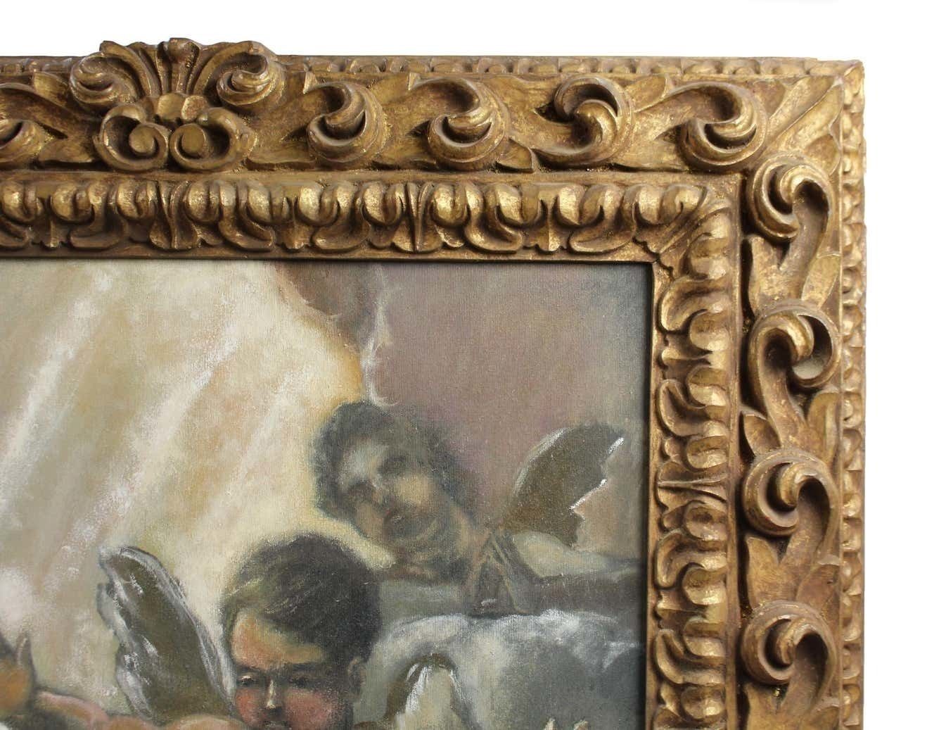Italian Renaissance Style Cherub Oil On Canvas Giltwood Frame photo vinterior