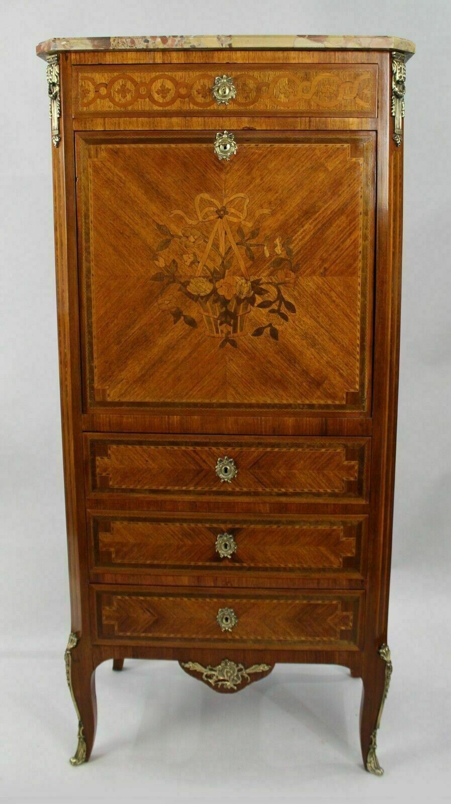 19th C. French Marble Topped Inlaid Escritoire photo furniture