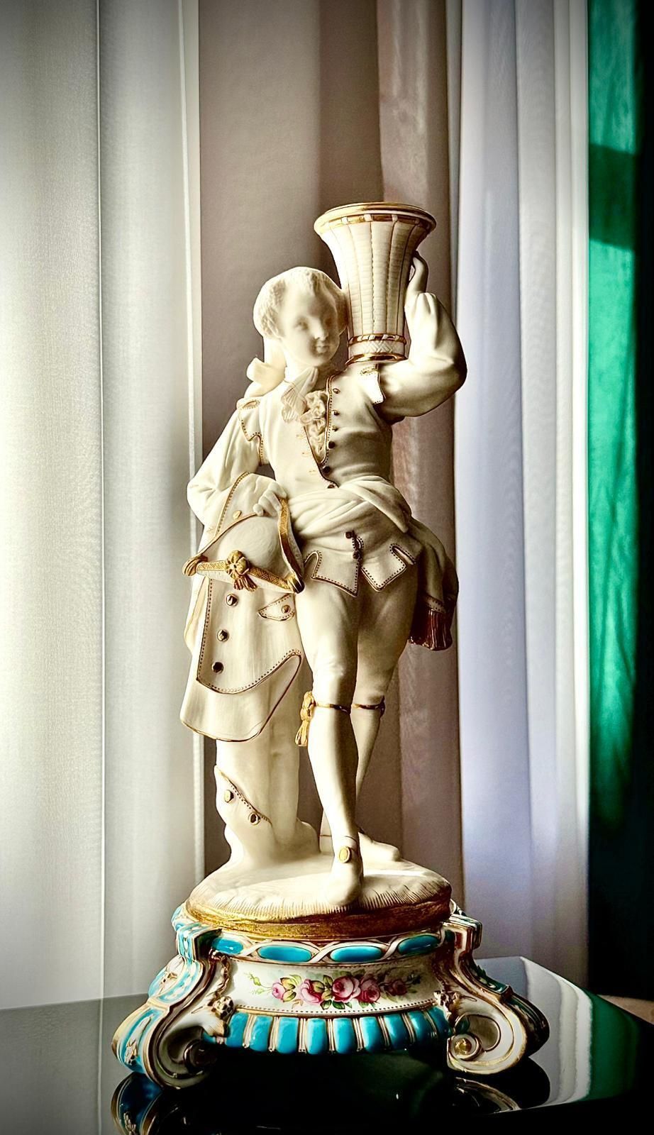 photo vinterior Pair Of 19th Century French Bisque Figural Candlesticks