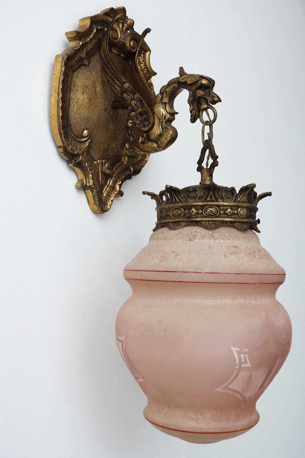 Antique Bronze Gothic Dragon Griffin Wall Sconce – Early 20th Century Mythological Lighting photo for sale