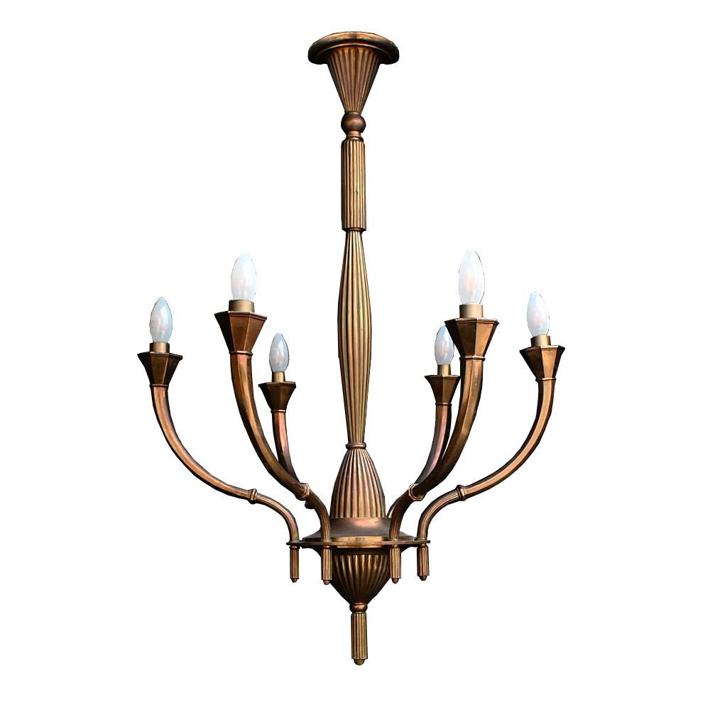 Art Deco  Early 20th Century Art Deco Brass Chandelier
