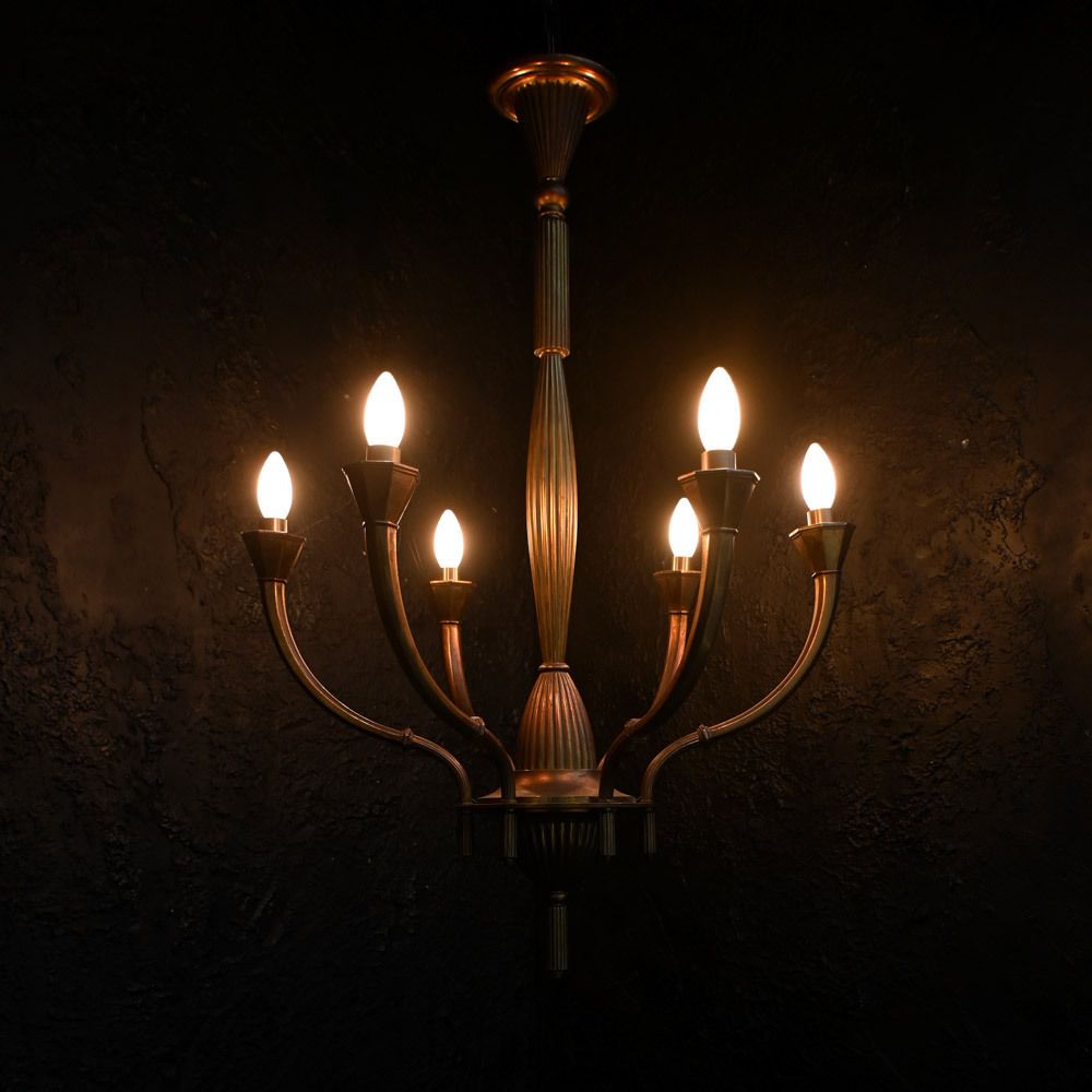 Art Deco  Early 20th Century Art Deco Brass Chandelier photo for sale