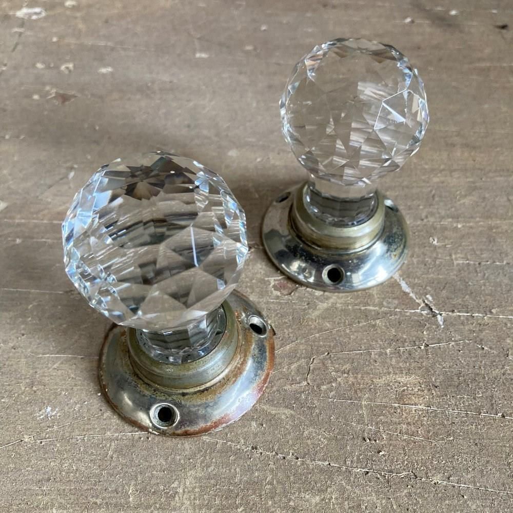 Antique Cut Glass Door Knobs, 1920s