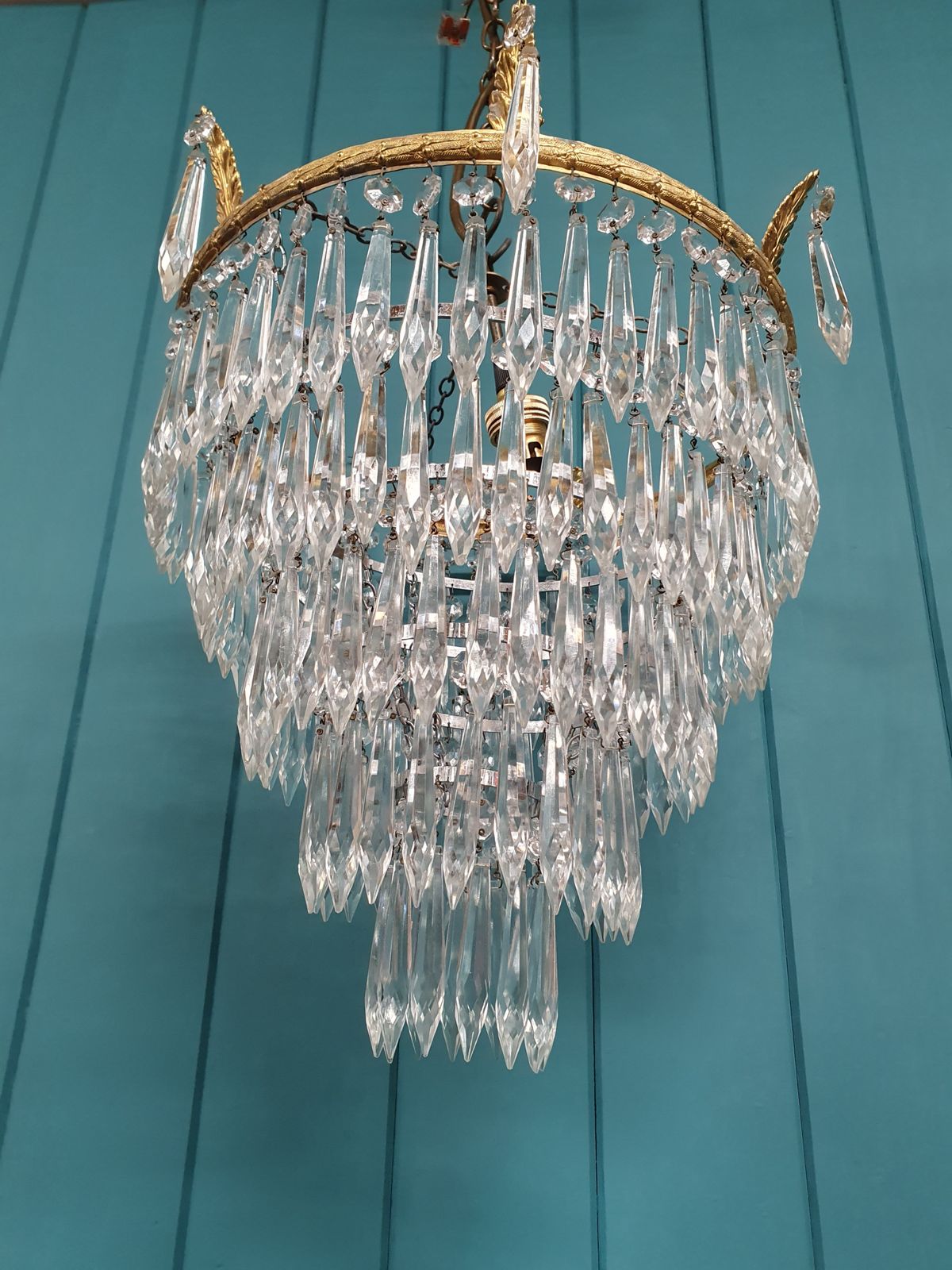 Early 20th Century Large Spike Chandelier Antique 13" photo for sale