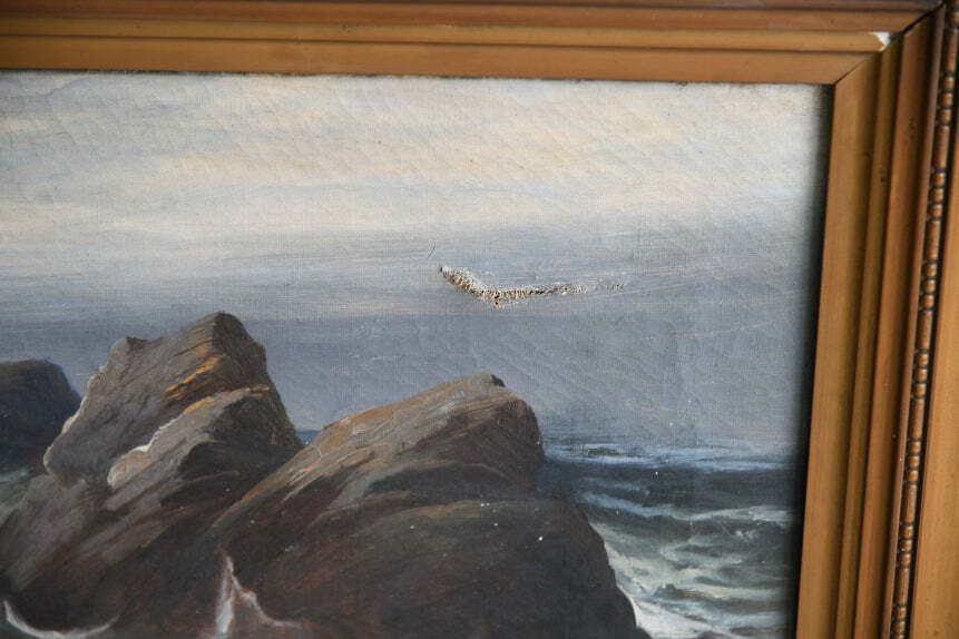 Dramatic Coastal Oil Painting, Early 20th Century photo for sale