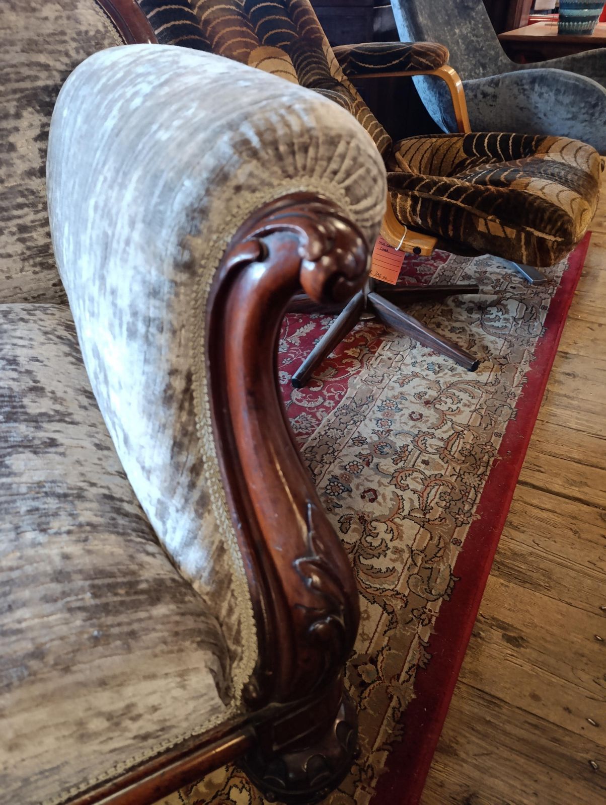 Victorian Walnut Chaise Longue Newly Upholstered In Chenille photo buy