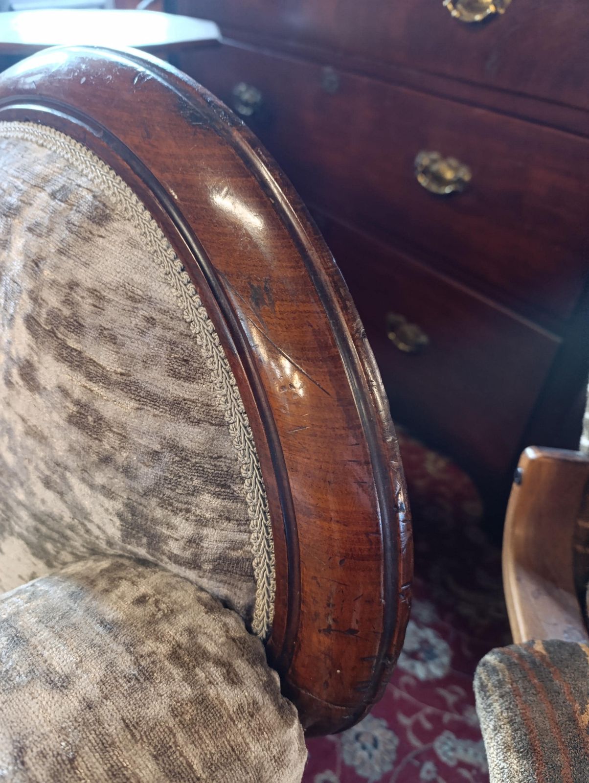 Victorian Walnut Chaise Longue Newly Upholstered In Chenille photo vintage
