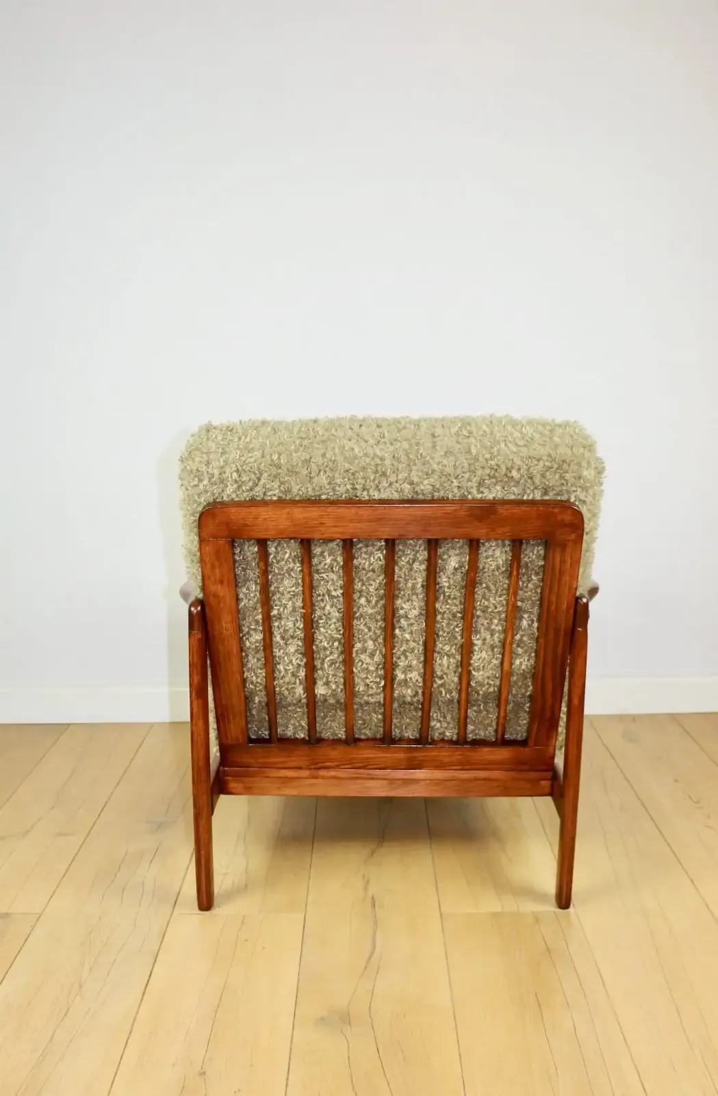 Vintage Brown Wooden Armchair Olive Green Long Hair Designed By Z. Bączyk   2 Pieces Available photo 537.0