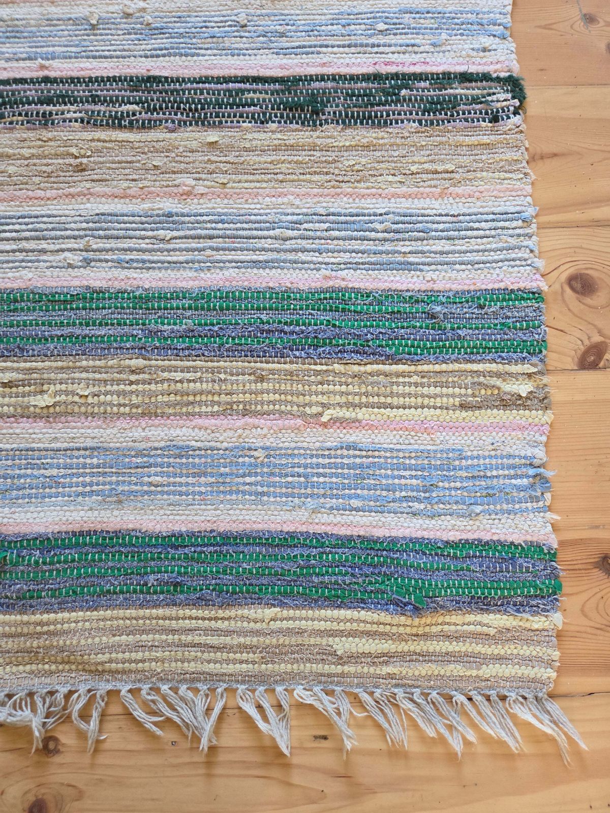 Vintage Swedish Rag Rug   Green, Ochre And Blue photo Textiles