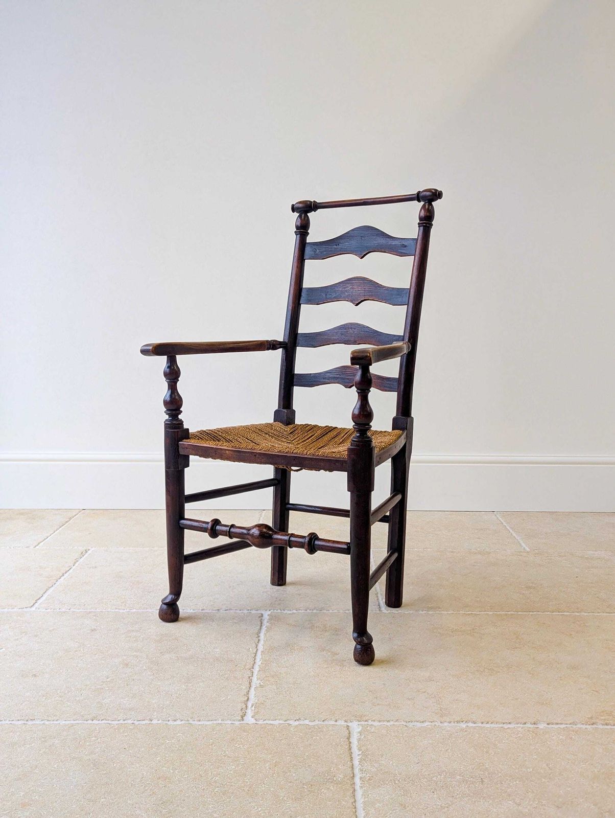 Antique Victorian Country Ash Ladderback Armchair C.1890 photo vinterior