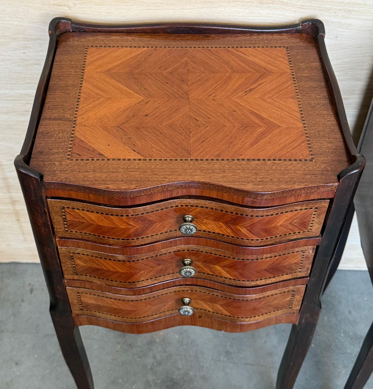 French Nightstands In Walnut Marquetry With Three Drawers, 1940s, Set Of 2 photo 2677.0