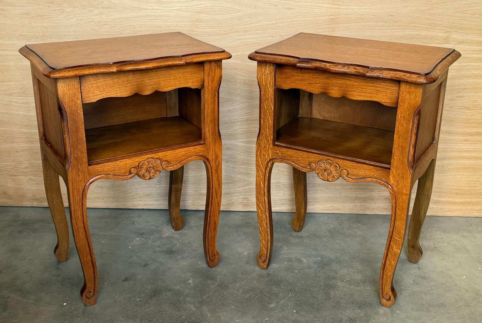 20th Oak Nightstands Tables With Drawer And Open Shelf, 1940 photo furniture