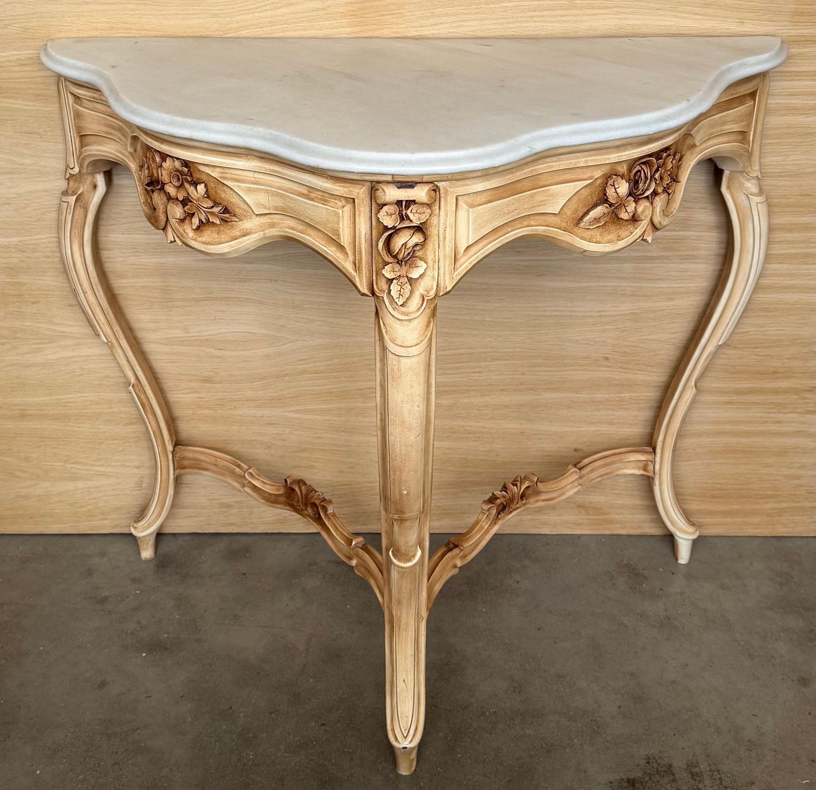 Antique Marble Topped Antique White Cream Carved Console Table photo for sale