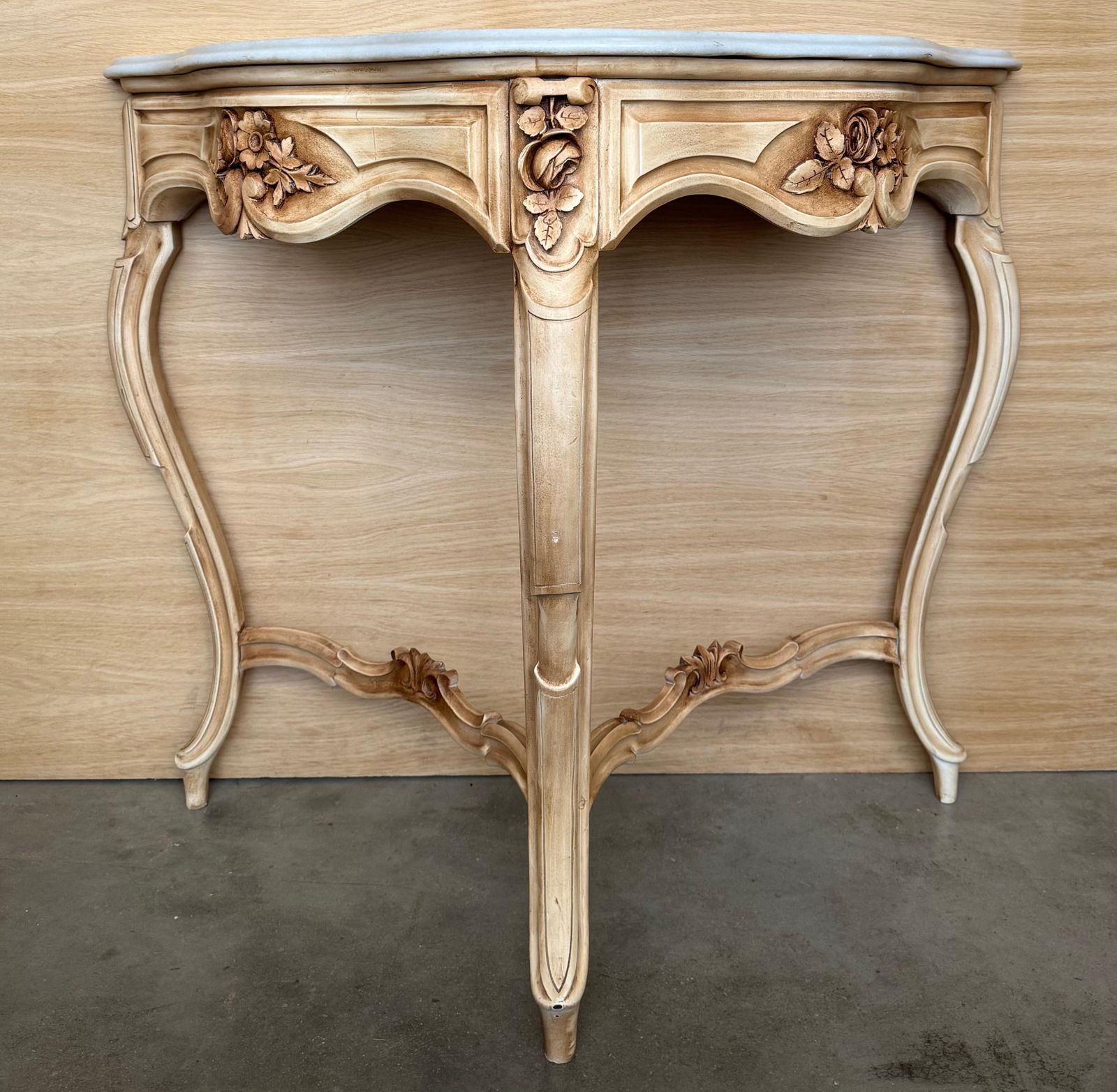 Antique Marble Topped Antique White Cream Carved Console Table photo Furniture