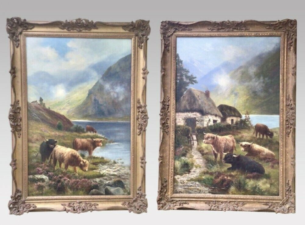 Pair Of Antique Oil Paintings By Daniel Sherrin.