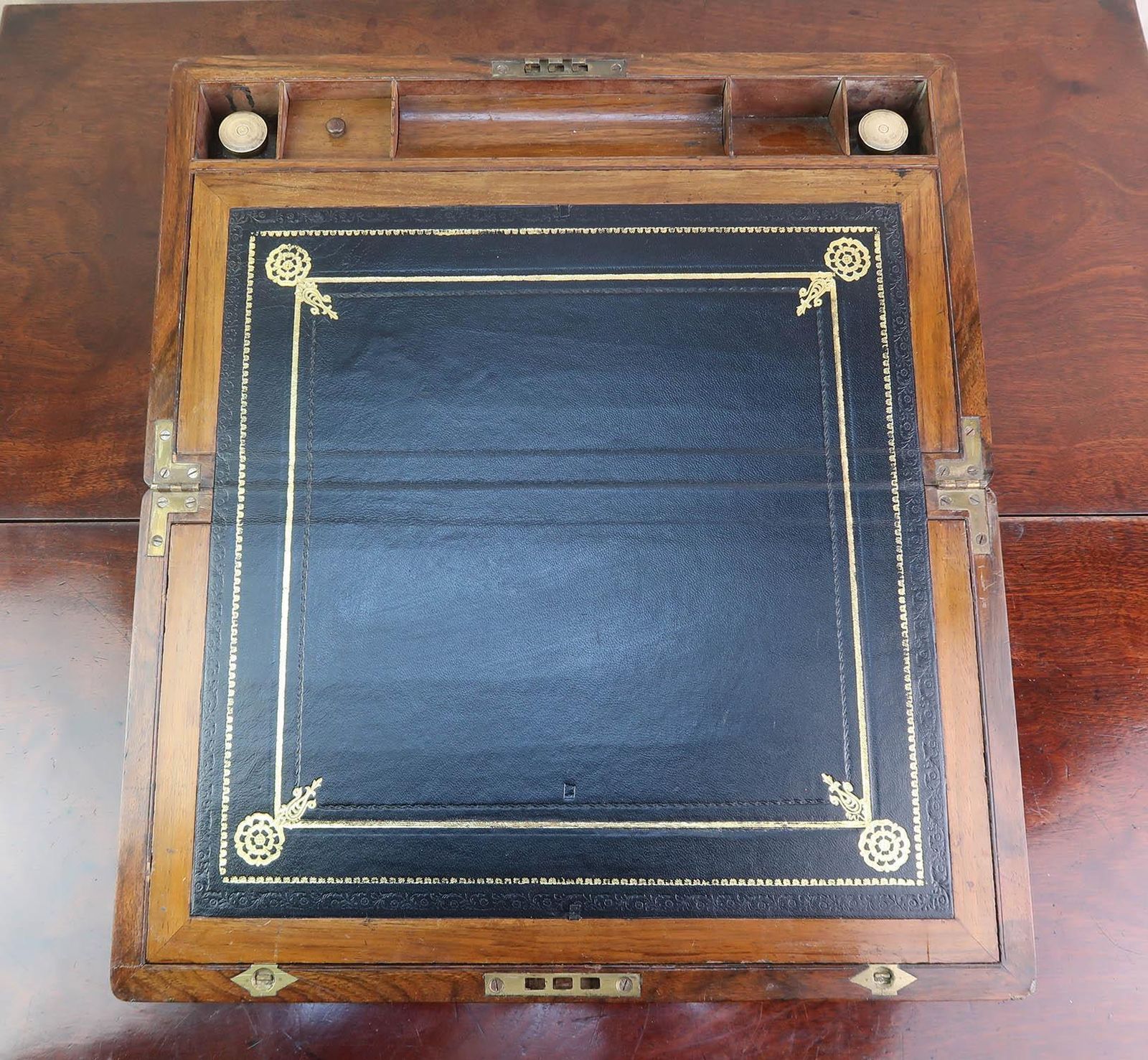 Large Antique Campaign Burr Walnut Writing Box. English. Dated 1871 photo vintage