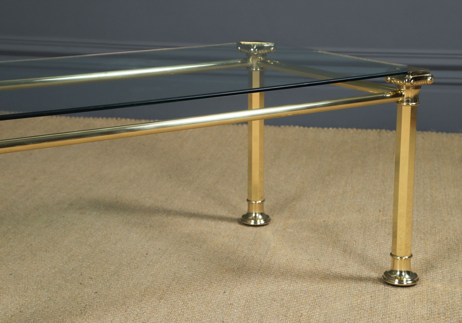 English Georgian Style Brass & Glass Occasional Rectangular Coffee Table(circa 1970) photo 695.0