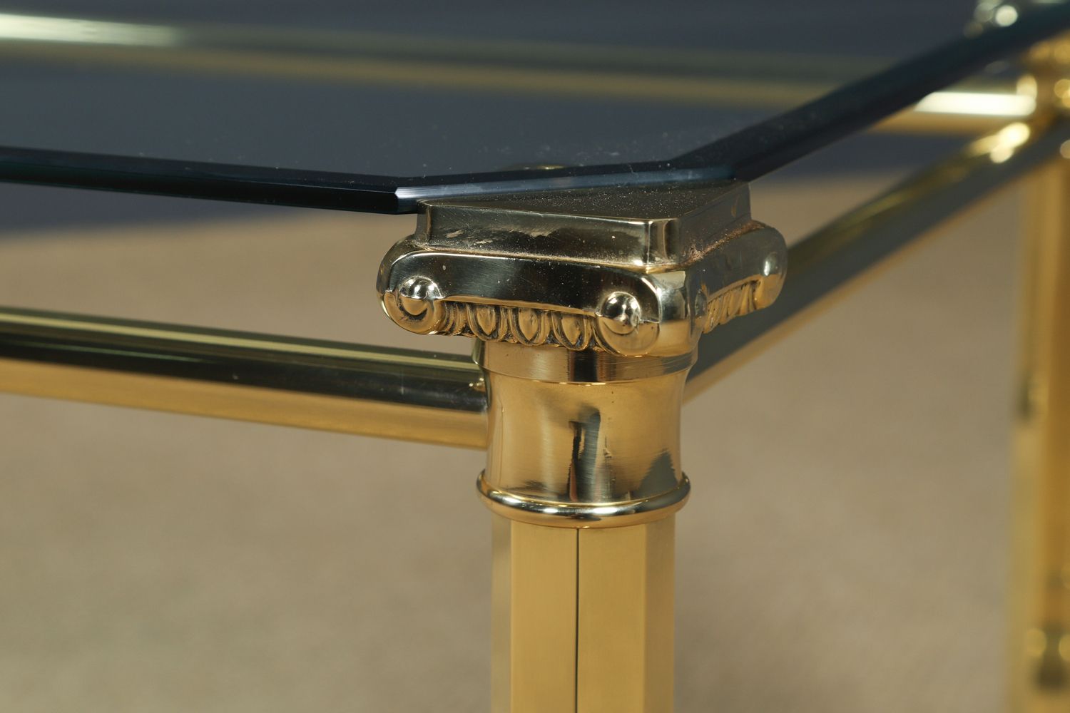 695.0 English Georgian Style Brass & Glass Occasional Rectangular Coffee Table(circa 1970) photo