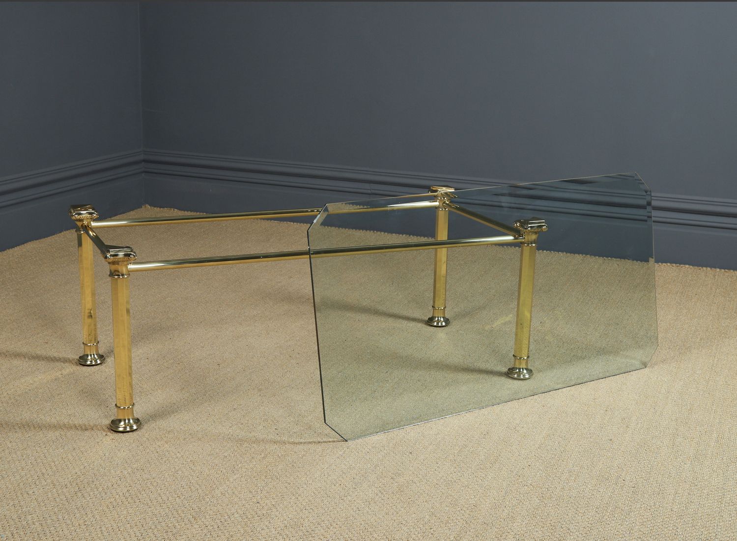photo vinterior English Georgian Style Brass & Glass Occasional Rectangular Coffee Table(circa 1970)